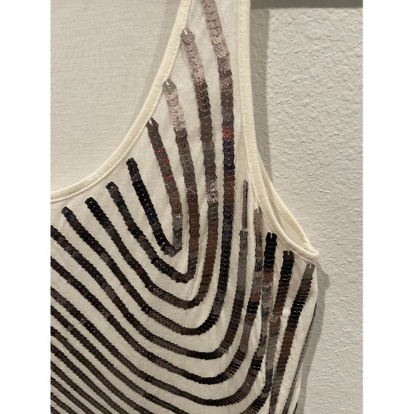 EXPRESS Beige Sequin Sleeveless Tank Blouse - Picture 3 of 5